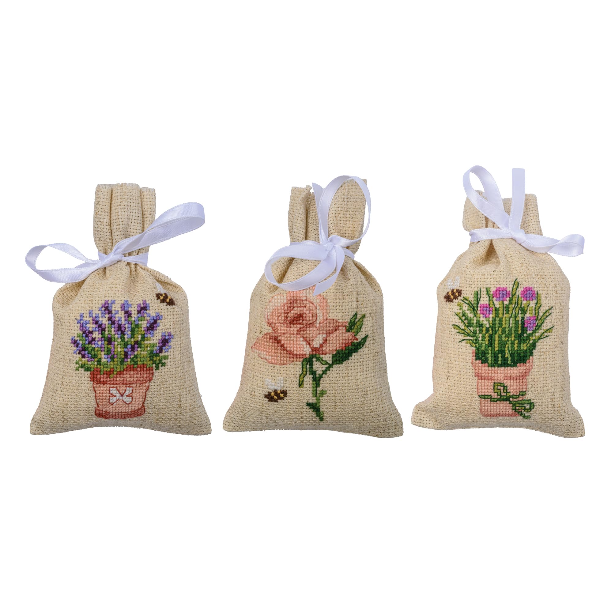 VERVACO Counted Pattern Pack Embroidery Set Bag Flower Set of 3 DIY Counted Cross Stitch Embroidery Kits Crafts Adults Creative Set 8 x 12 cm Embroidery Set for Beginners Fabric Bag for Embroidery