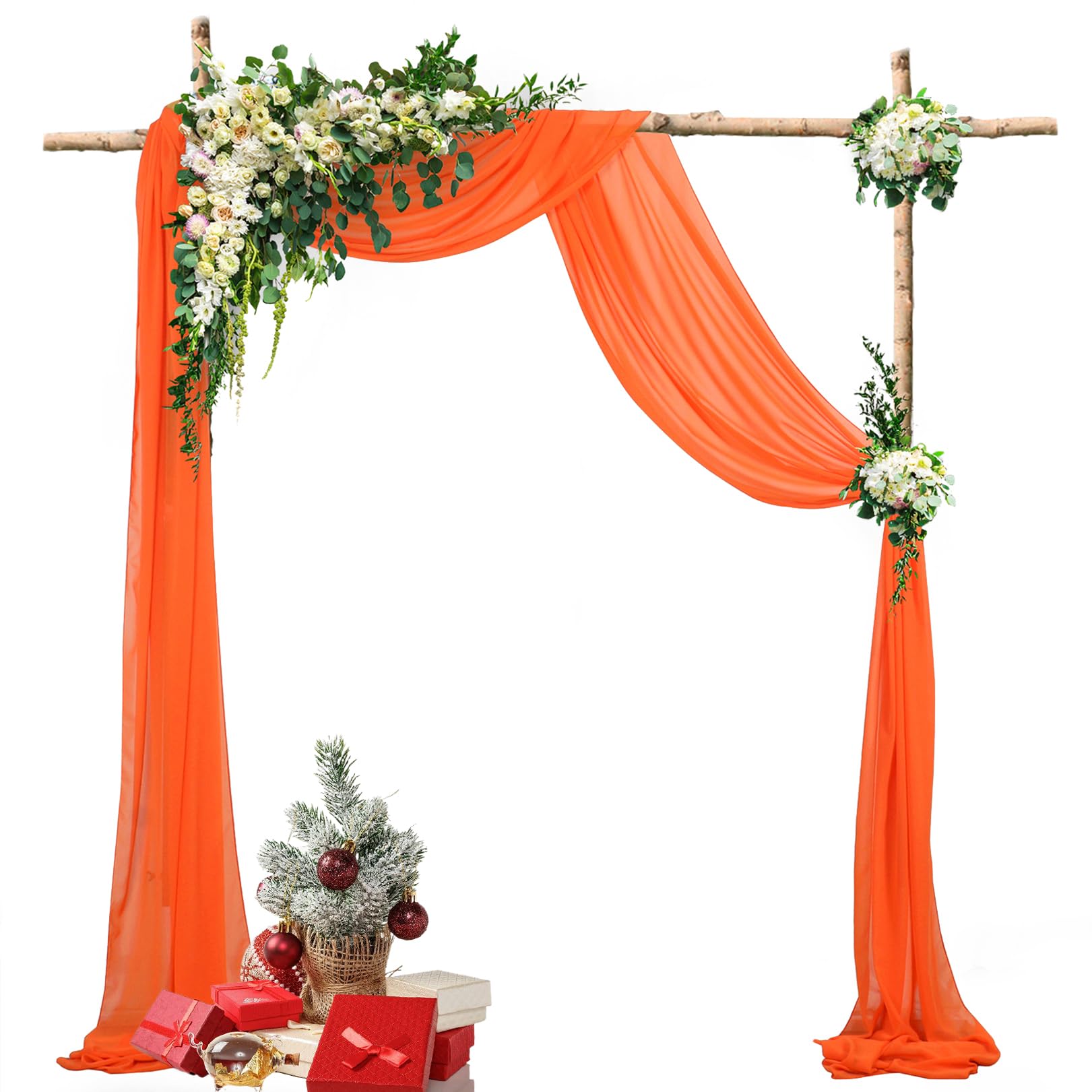 DUOBAO 2 Panels Orange-Chiffon Wedding Arch Drapes 20ft Long Chiffon Banquet Wedding Draping Fabric for Arch Backdrop Drapes Rustic Bridal (W 29" x L
