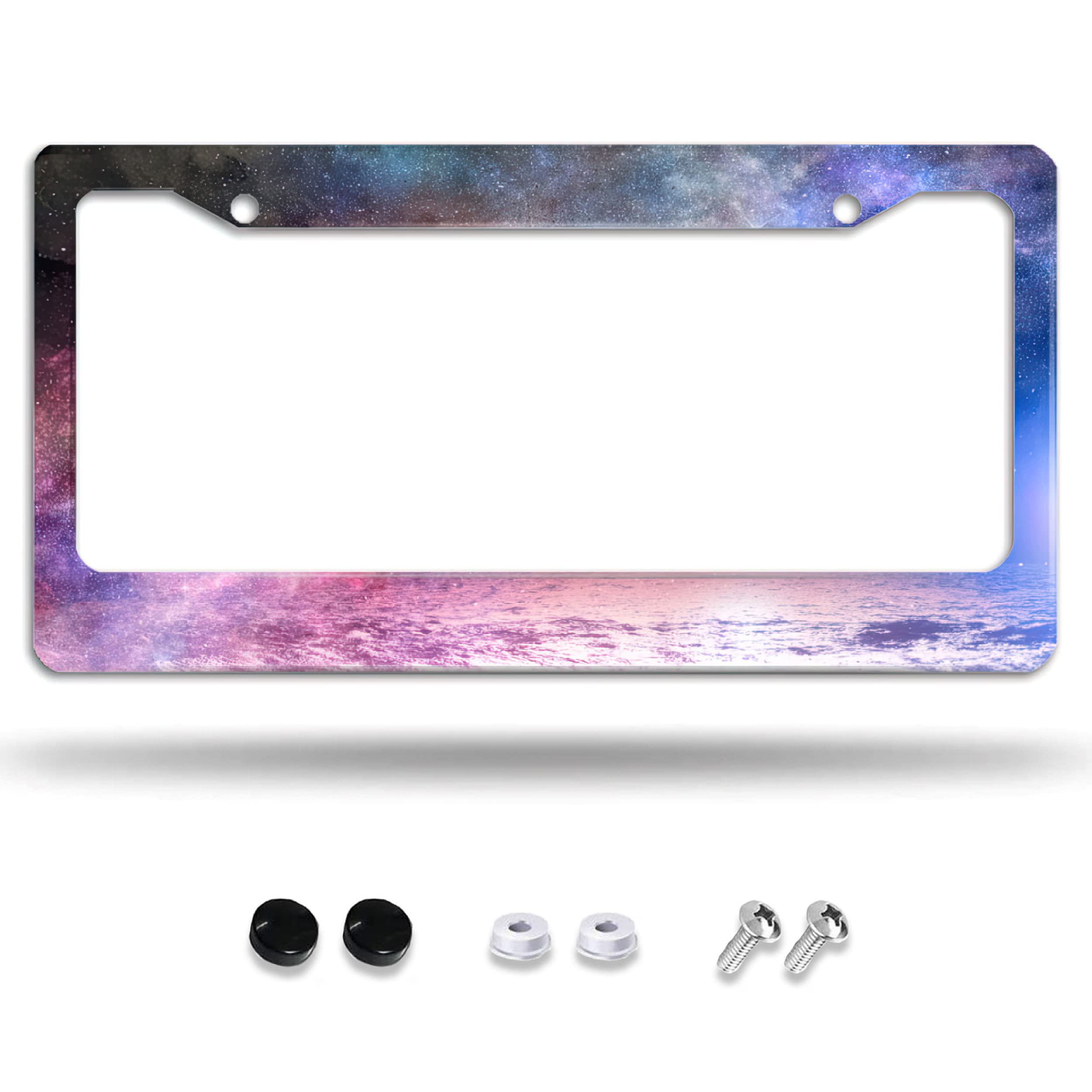 Purple Starry Night License Plate Frame Decorative Car Aluminum Decor Car Tag Frames for Men Women with Screw