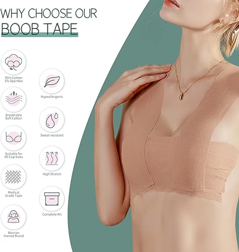 Miniatura 4 de Cinta adhesiva para senos grandes, cinta adhesiva para levantamiento de senos, kit de cinta push up a prueba de sudor, 2 pétalos de pecho, 10