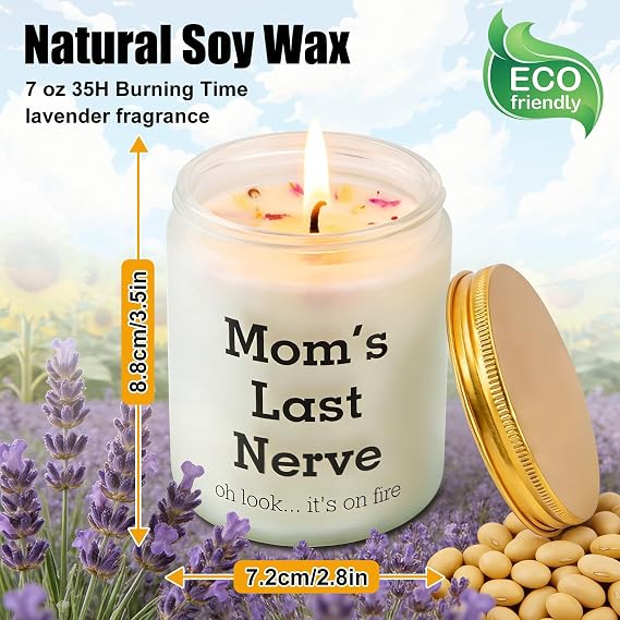 Gifts for Mom from Daughter Son, Best Mom Birthday Gifts | Mom's Last Nerve Scented Candle Sets with Electric Lighter, Funny Thanksgiving Christmas Stocking Stuffers for Stepmother