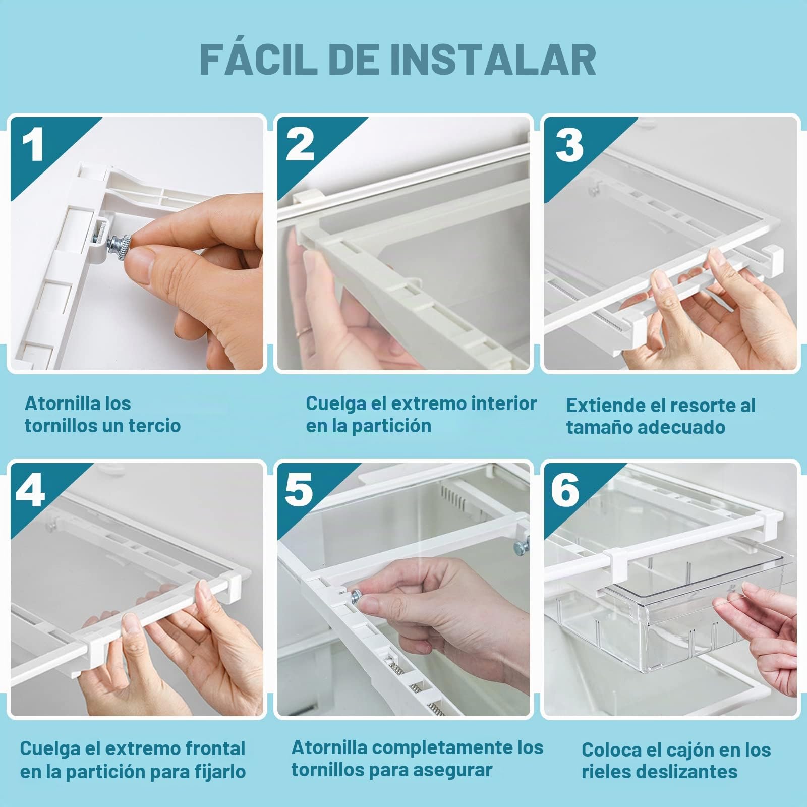 JOYBOY Organizadores de Cajones Frigoríficos, 4 pcs Caja de Almacenamiento para Frigorífico, Cajón Estante Nevera Organizador Retráctil para Cocina Armarios Fruta Vegetal etc