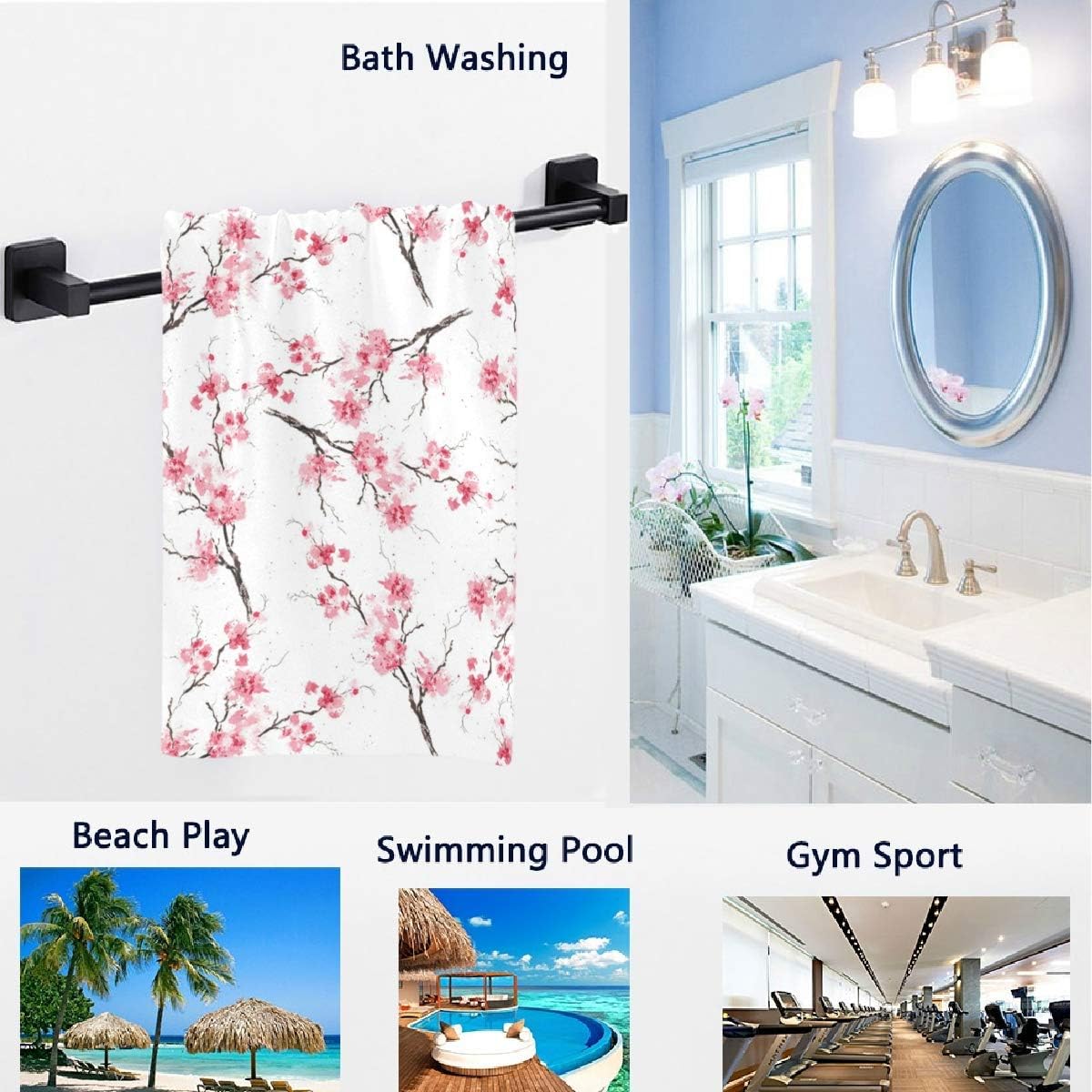 Naanle Beautiful Cherry Blossoms Flowes Print Soft Highly Absorbent Large Decorative Guest Hand Towels Multipurpose for Bathroom, Hotel, Gym and Spa (16 x 30 Inches)