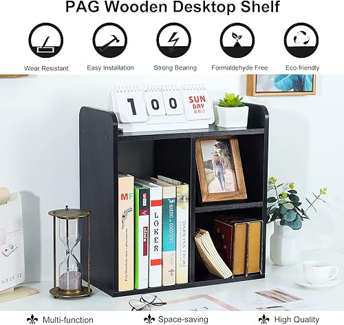 Miniatura 6 de PAG Estante de escritorio independiente de madera pequeña, organizador de suministros de escritorio y accesorios, estante de exhibición de