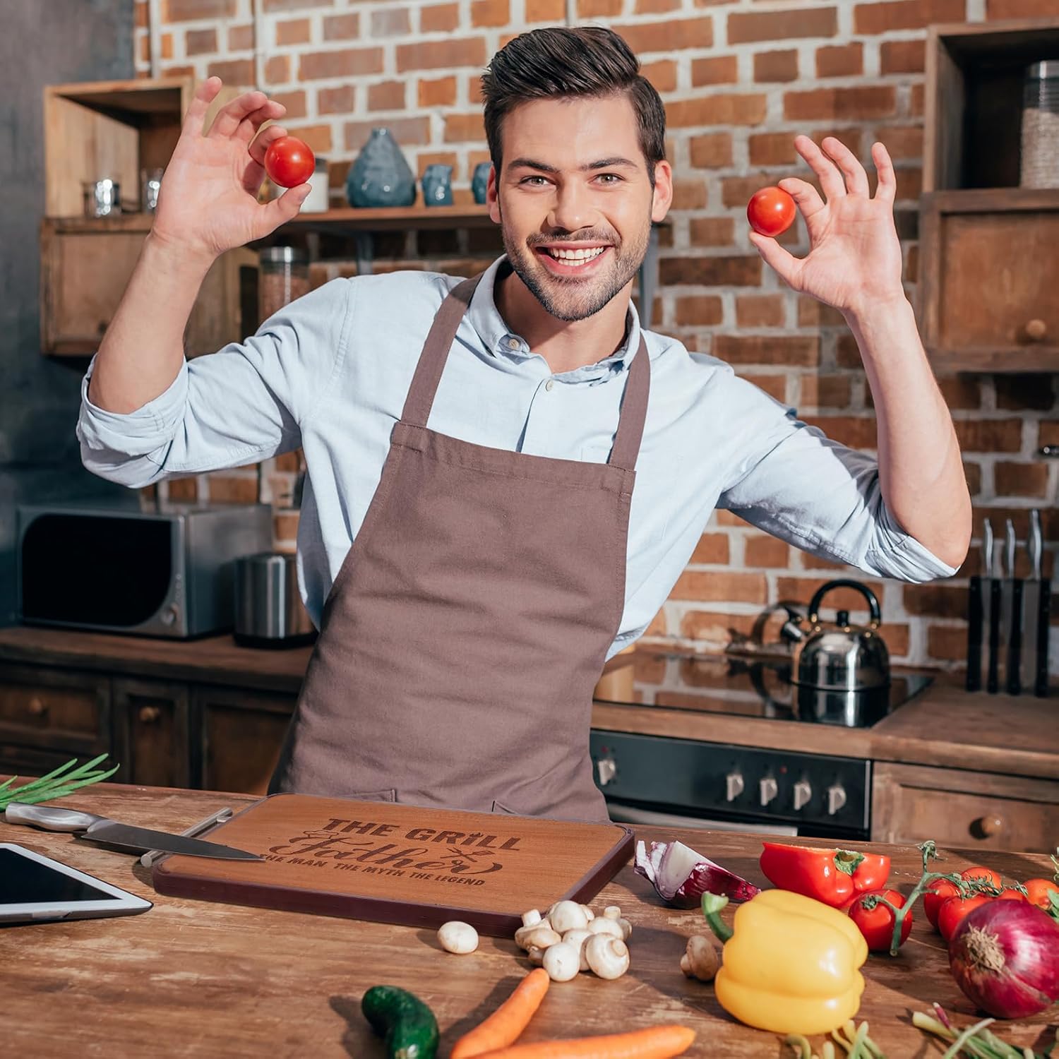 Gift for Dad- Grill Cutting Board Double Sided Wood&Titanium Cutting Boards Engraved Charcuterie Board Unique Gifts from Daughter Son (Dad)