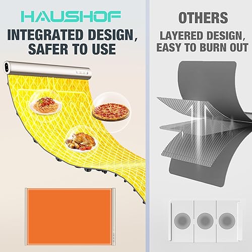 Miniatura 7 de HAUSHOF Tapete de calentamiento para alimentos, tapete eléctrico extra grande para calentar alimentos para encimera, bandeja de calentamiento rápido
