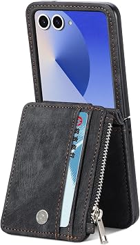 ケース Galaxy Z Flip 8 ウォレットケース カードホルダー付き レトロ 2イン1 取り外し可能 ジッパー フリップ ウォレット キックスタンド プレミアム PU レザー 保護カバー Samsung Galaxy Z Flip 8用 ブラック