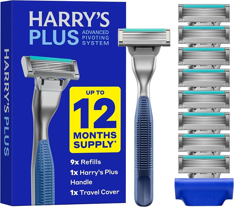 Plus Razor Value Pack: mango premium y 9 cartuchos de hojas de afeitar | Ingeniería alemana - Hasta 12 meses de afeitado suave - Sistema de giro avanzado - Kit de afeitado para hombres - Tide