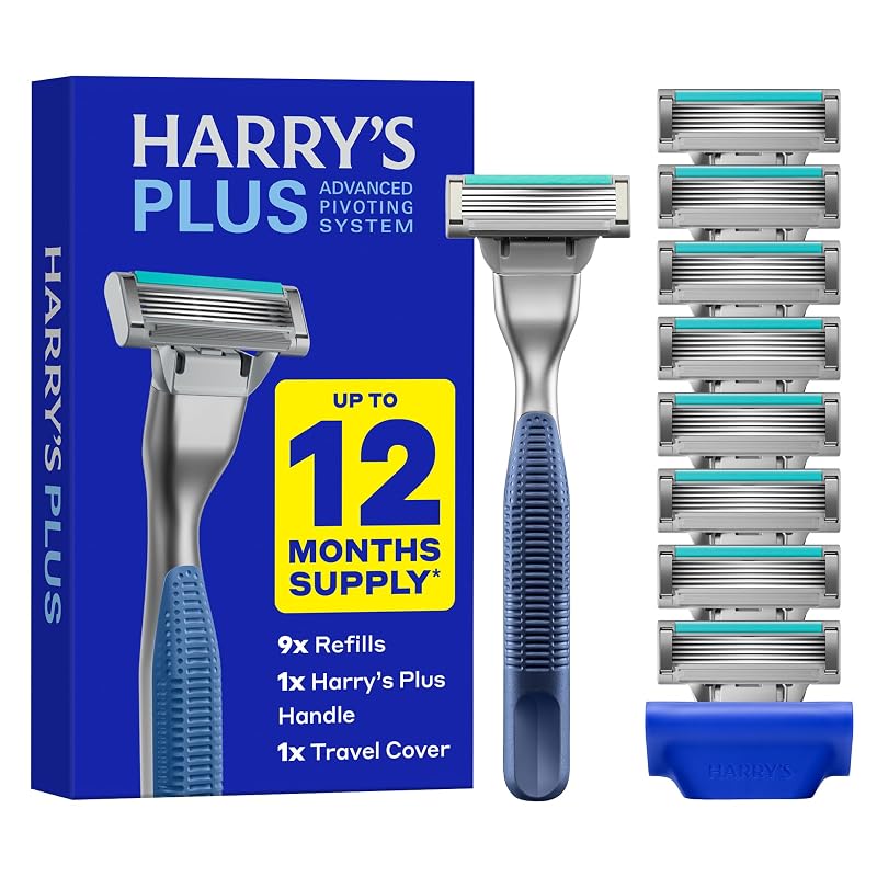 Sistema de barbear Harry's Plus com cabo metálico e 9 cartuchos de lâminas