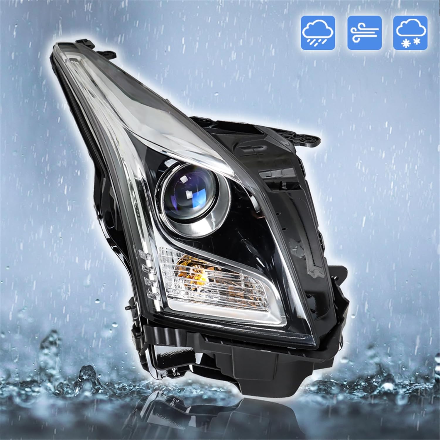 WFLNHB 1PC Replacement for ATS 2013-2018 Right Side Headlight Headlamp Assembly Halogen Chrome Housing 23236366
