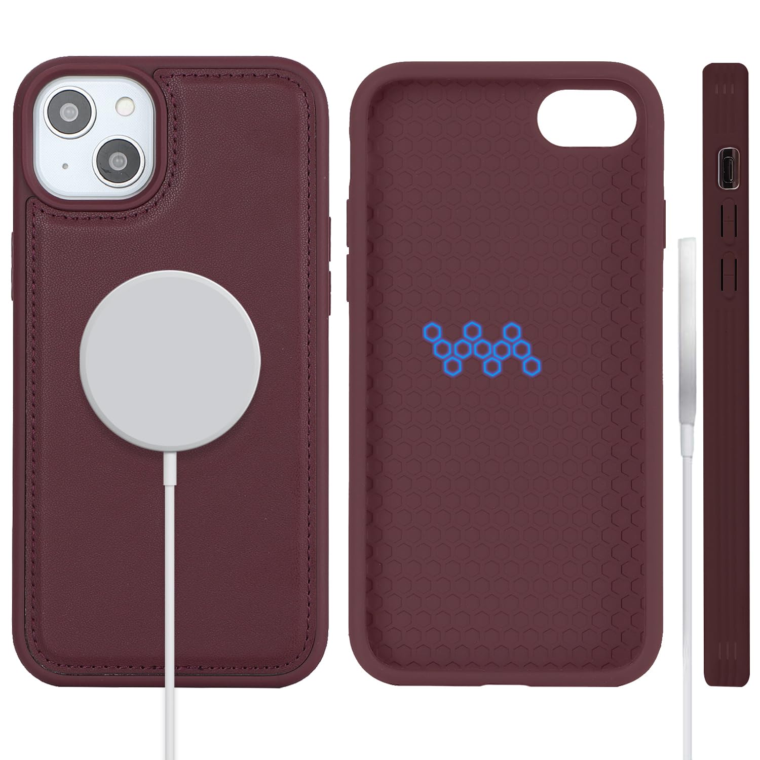 Hamany Magnetic Case for iPhone 15 Case MagSafe Compatible iPhone 15 Phone Case for Women Leather Slim Shockproof Phone Cover-Wine Red