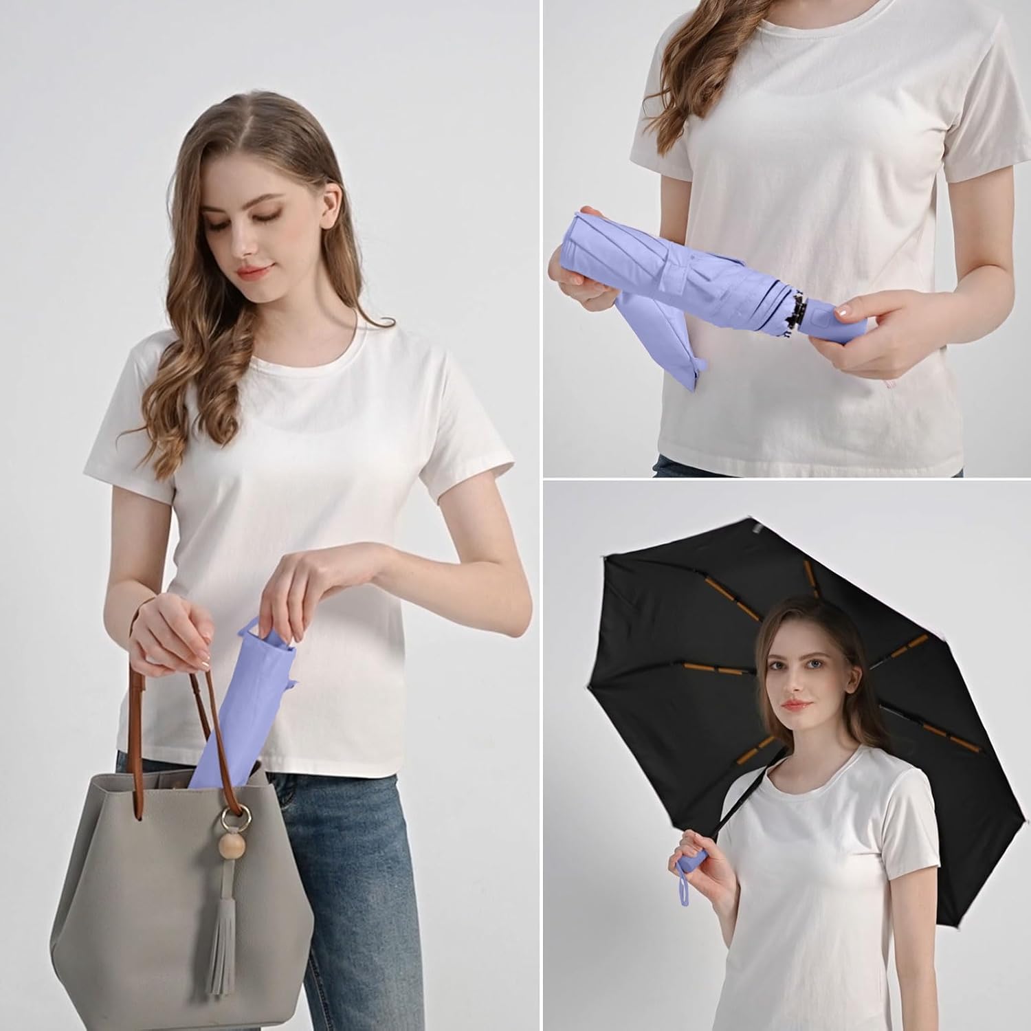 BAODINI Small UV Protection Travel Umbrella Compact for Rain and Sun UPF 50+ Windproof Portable 42 inch Umbrella for Women and Men - Image 3