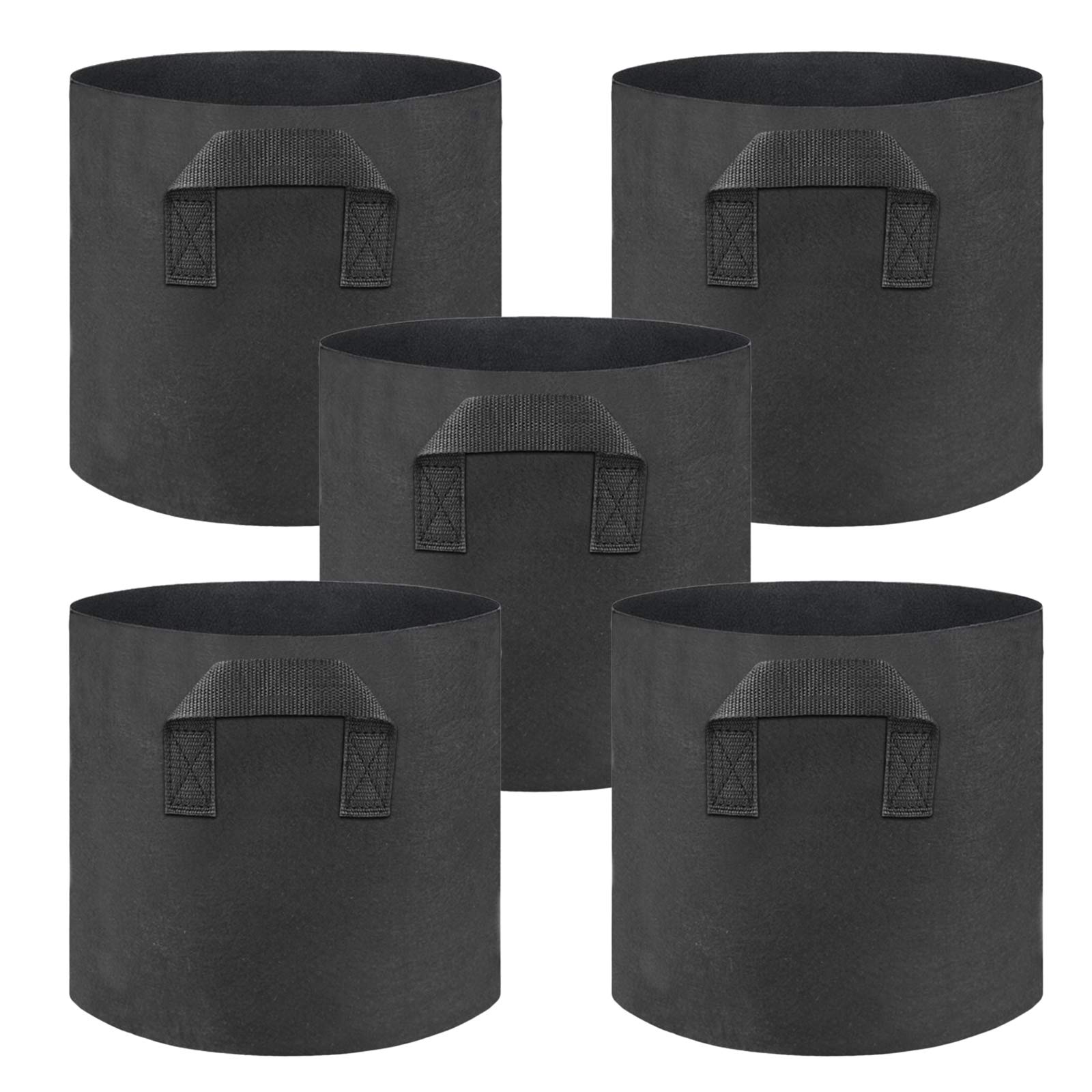 Wertswf Black 25 Gallon Grow Bags For Tomato Potato Onion, 5Pieces Vegetables Planting Bag Aeration Fabric Pot Containers With Handle,