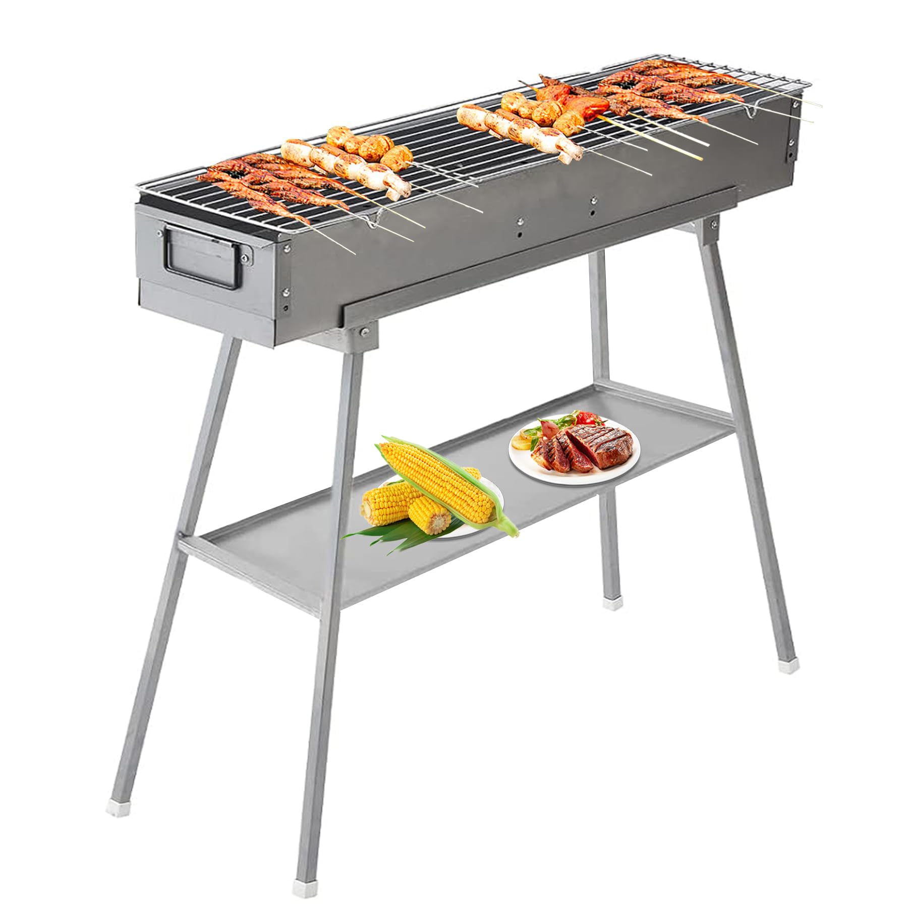 Gril à charbon de bois portable, 81,3 x 25,4 cm, planche de rangement avec pieds antidérapants, barbecue commercial, convient pour le camping, les fêtes, le jardin, l'extérieur, les voyages