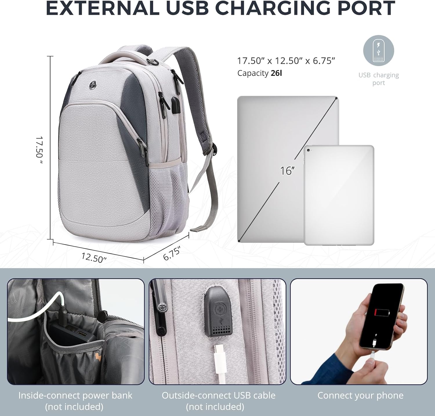 Swissdigital Design Business Laptop Backpack, College Laptops Backpack with USB Charging Port for Men and Women Fits 16 Inch Notebook, Mauve Grey | SD1670-05 - Image 4