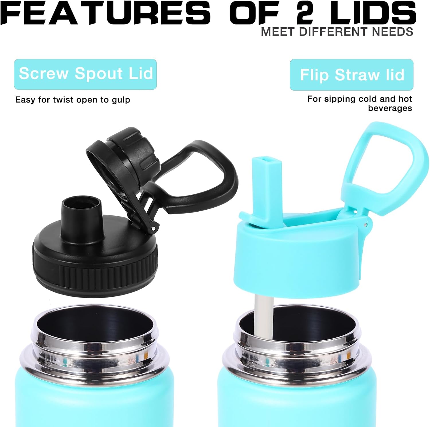 Volhoply 20oz Insulated Stainless Steel Water Bottle With Straw Lid Bulk 2 Pack,Kids Double Wall Vacuum Cups With Handle,Reusable Outdoor Sports Metal Bottles,Travel Flask Keep Cold(Assorted,2) - Image 2