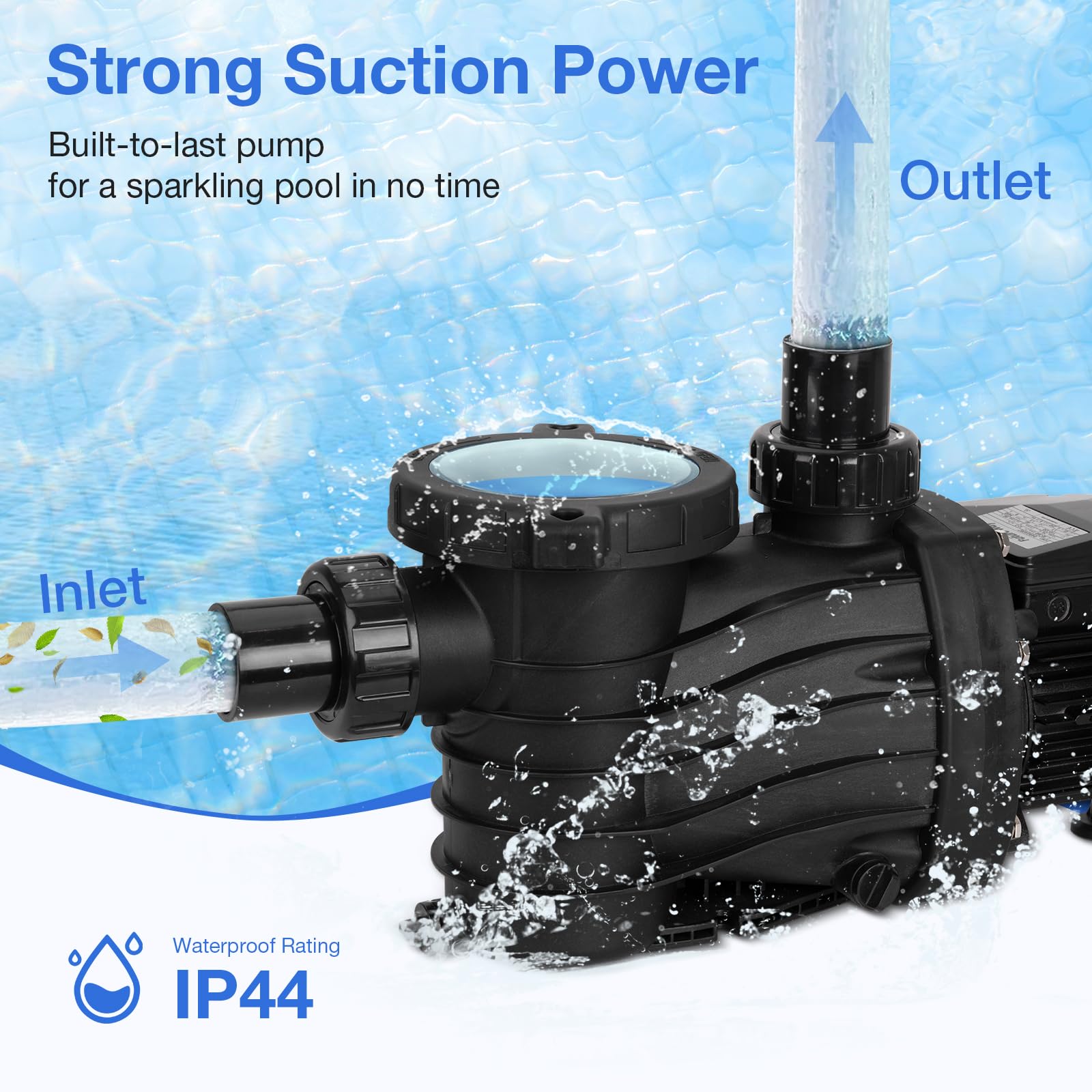 Future Way 1.5 HP Pool Pump for In/Above Ground Pool, 4740 GPH, 110-120V, Single Speed Swimming Pool Pump with Filter Basket, Low Noise
