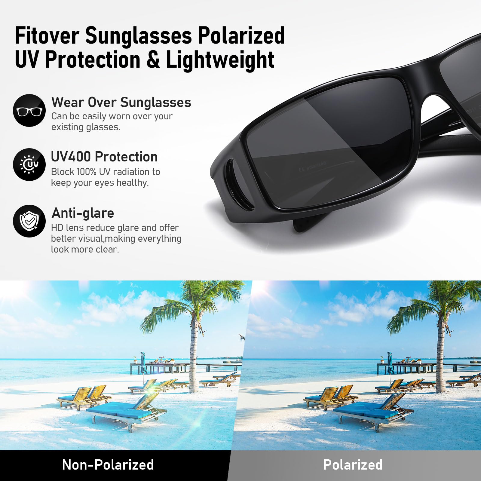 Wzerry Sunglasses Polarized UV Protection, okulary damskie, ramka czarny błyszczący/szare soczewki