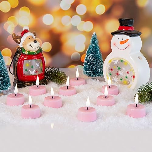 Miniatura 3 de Eywamage Velas votivas de cera sin llama rosa con temporizador remoto, juego de 10 velas votivas de té con batería LED parpadeante