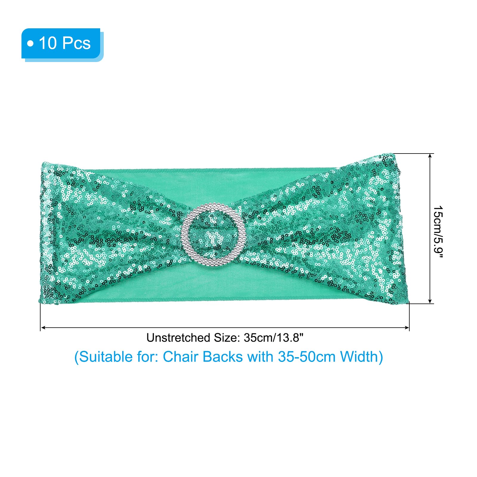 PATIKIL 14"x6" Stretch Chair Sashes Bows, 10 Pack Elastic Chair Bands Sashes with Buckle Slider for Wedding Banquet Decorations, Blue - Image 2
