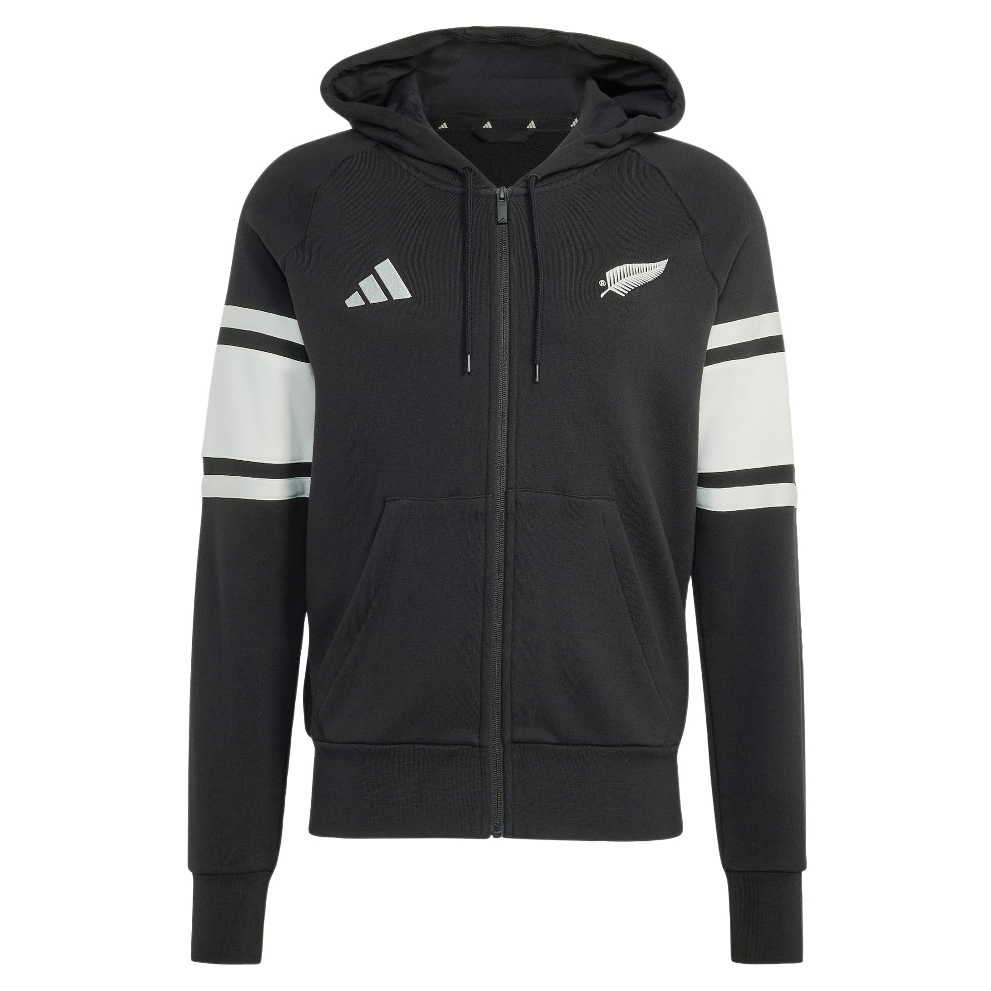 adidas Men's All Blacks Leisurewear Full Zip Hoodie Sweatshirt, black/off white, XL