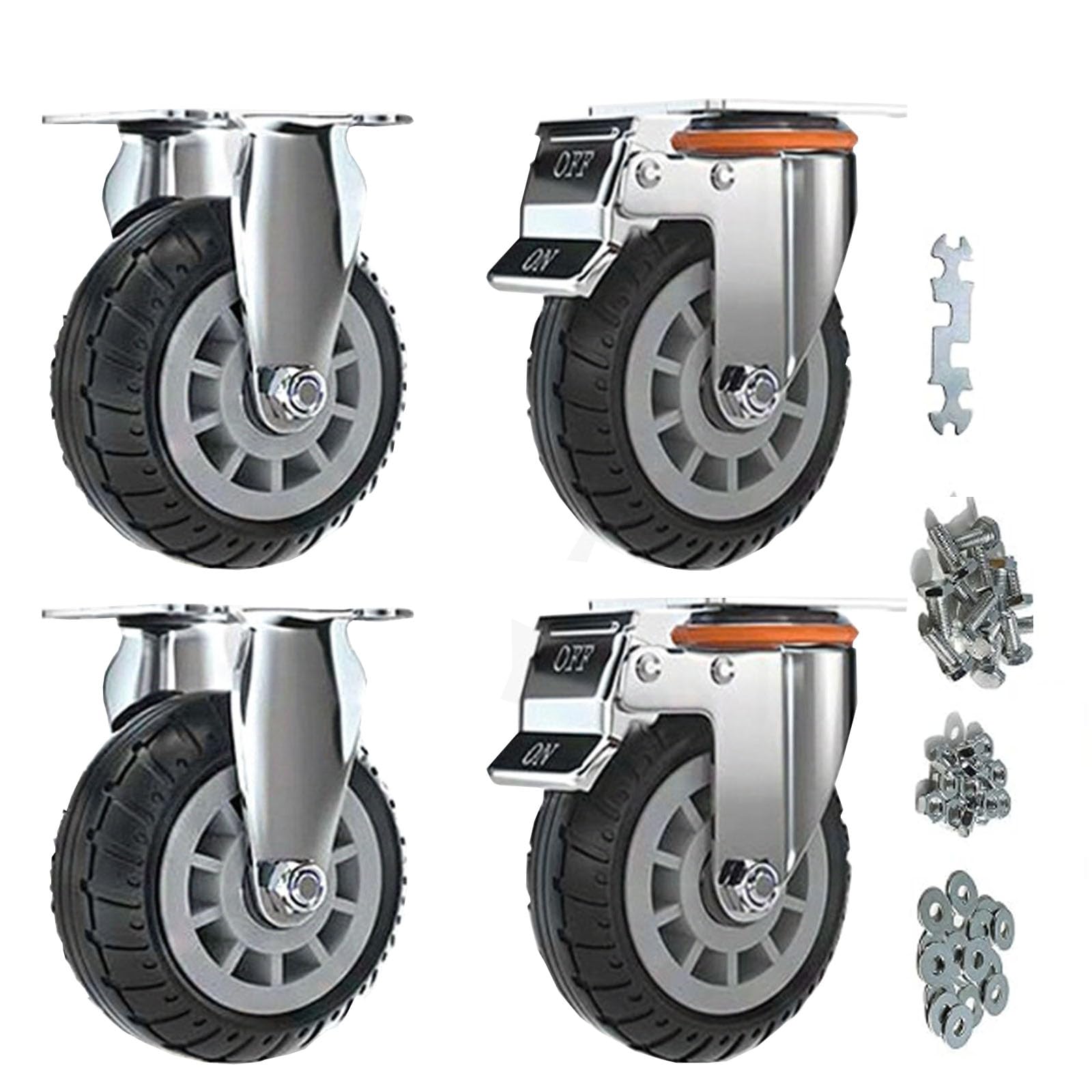 5" Ruedas con doble cerradura de seguridad, un juego de 4, pesadas, carga máxima de 2000lbs, adecuadas para carritos, muebles, mesas de trabajo (Negro, 13cm/5", 2 Ruedas fijas + 2 Ruedas con freno)