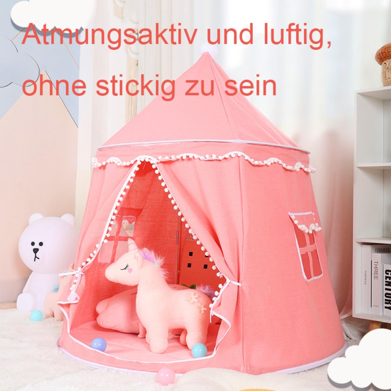 Spielzelt für Kleinkinder, Prinzessin Prinz Schlosszelt für Indoor, Kinderzelt für Spiel und Spaß im Kinderzimmer, Kinder Zelte für Zimmer, mit Tragetasche, Geschenk für Kinder (Helles Beige)