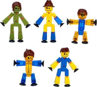 Zing StikBot Special Family Pack, Set of 5 Mixed Color StikBots Collectable Action Figures, Includes 5 StikBots and 1 Set of Hair, Create Stop Motion Animation, for Kids Ages 4 and Up