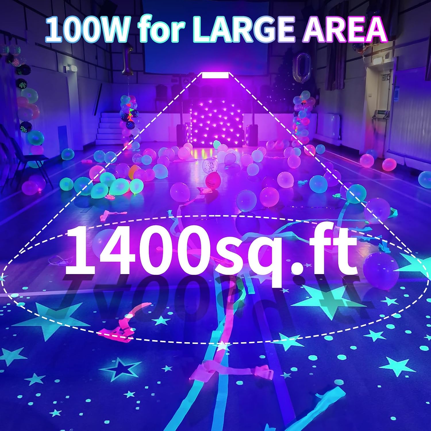 100W Black Light Bar IP66 Waterproof, LED Blacklight with Plug+Switch+6ft Cord, Indoor/Outdoor Black Lights, Light Up 1400 sq.ft, for Neon Glow Party Body Paint Fluorescent Poster Classroom Halloween