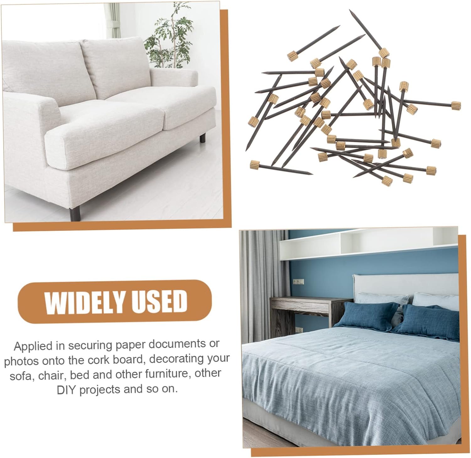 Mipcase 150pcs Copper Caps Nails for Picture Hanging Furniture Fixing Nails Easy to Install Wall Accessories for Home Office and More