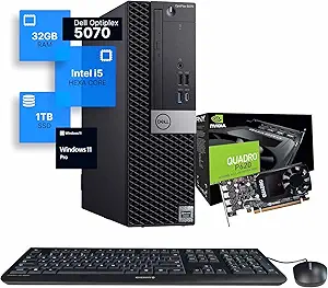 Dell Workstation 5070 PC Computer, Intel i5-9500, Nvidia Quadro P620, 32GB RAM, 1TB NVMe SSD, Windows 11 Pro (Renewed)