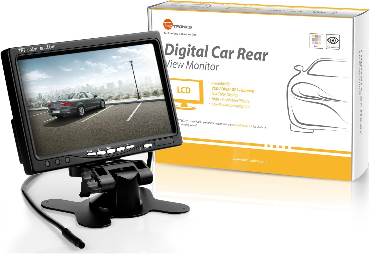 TaoTronics TT-CM04 7-inch TFT LCD Widescreen Headrest Car Rear View Monitor w/ Headrest Frame, Universal Stand and Remote Control