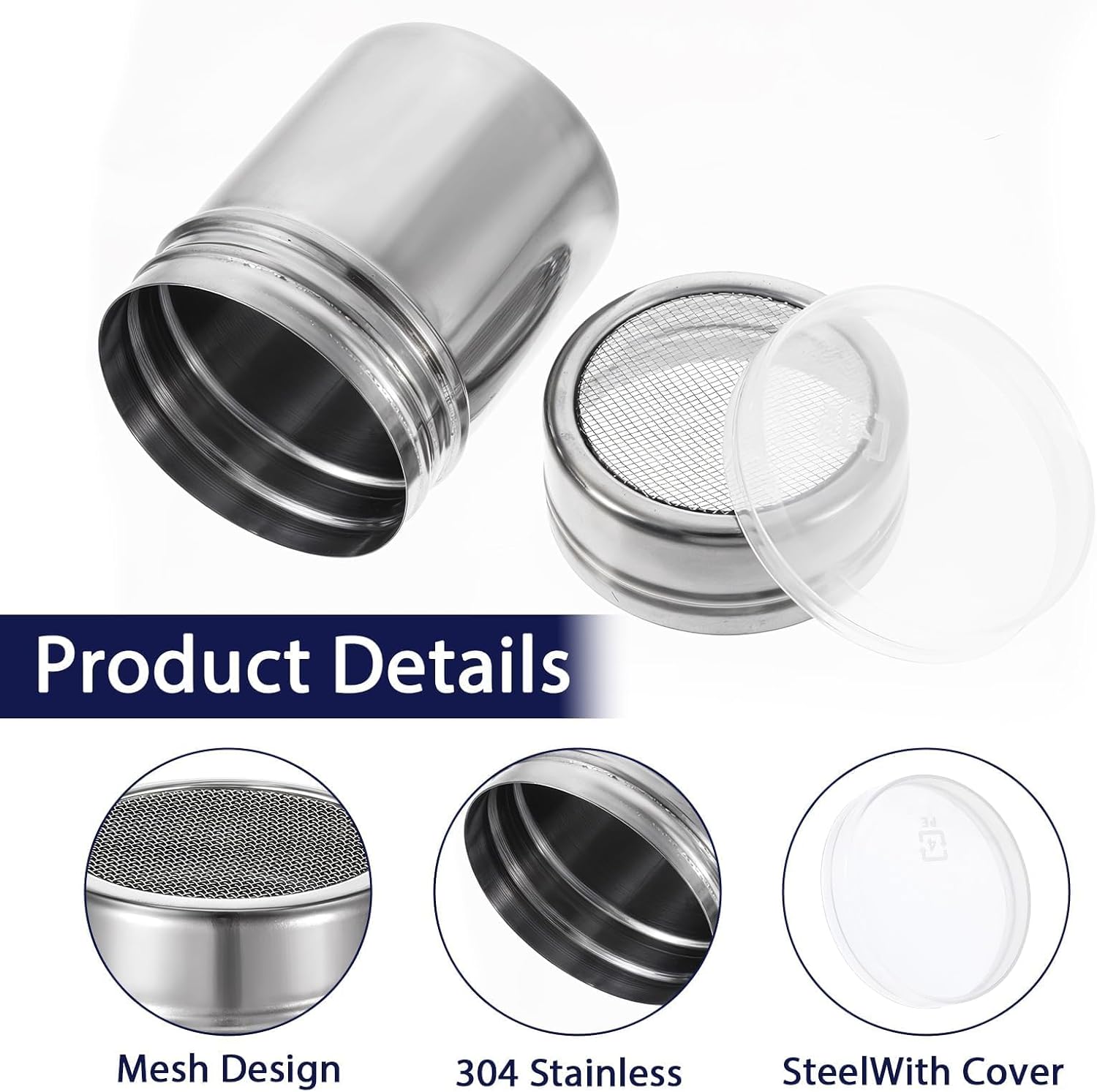 Flour Sugar Salt Shaker with Lid,2 Pcs Fine Mesh Flour Icing Sugar Salt