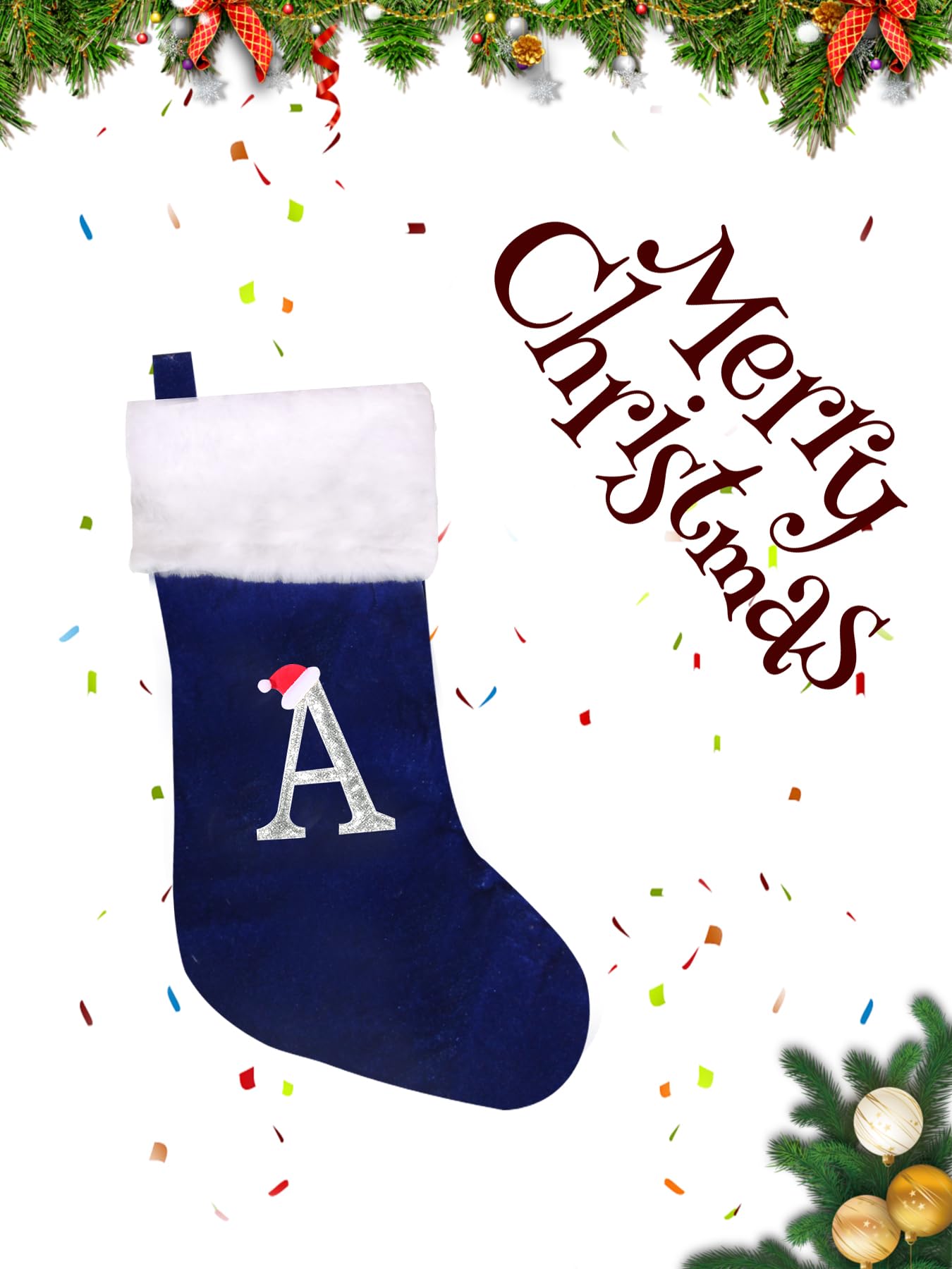 Wlflash 20 Inches Super Soft Plush Monogram Christmas Stockings Xmas Rustic Personalized Stocking Embroidered Letter Decoration for Decor