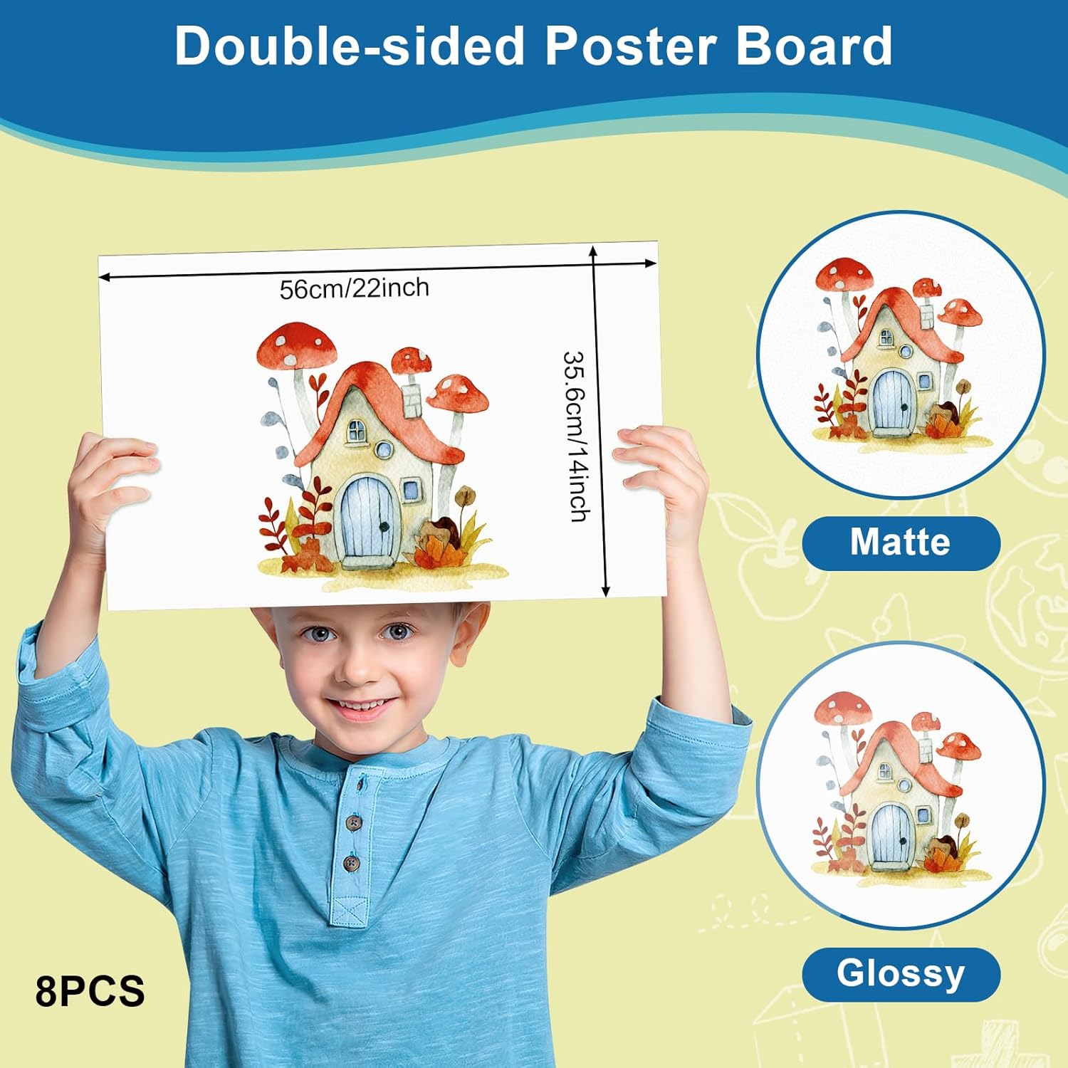 8 pcs 14" x 22" poster board white poster board paper bulk 250 gsm thickness vision boards smart posterboard for drawing school arts craft projects presentations scrapbooking blank graphic display 14" x 22" 8