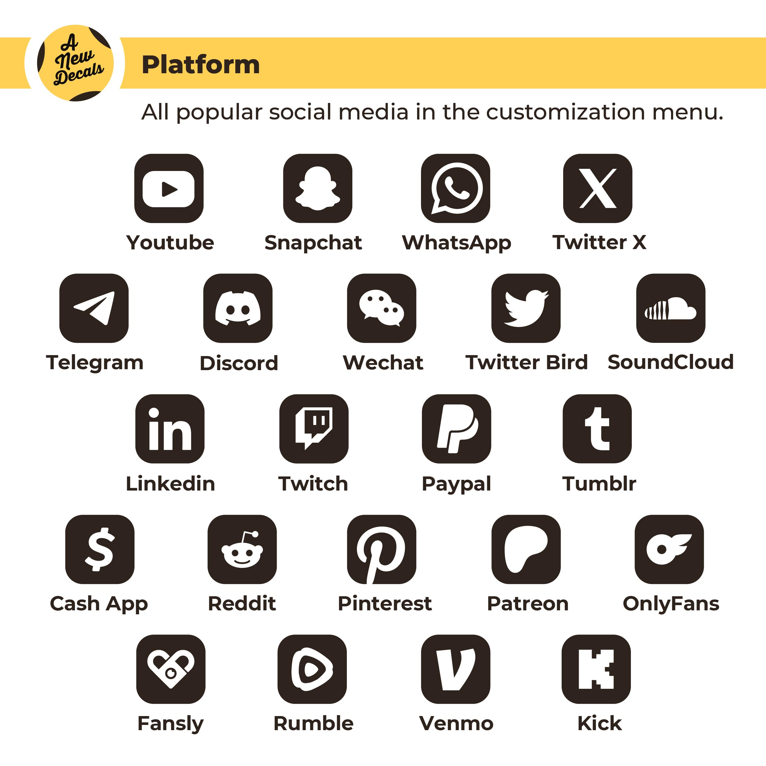 Personalized Custom Social Media Decal - Stickers Customized Name Username Logo - Custom Vinyl Sticker Car Window - Lettering JDM Automotive Windshield Graphic Name Letter Auto Vehicle Door Banner