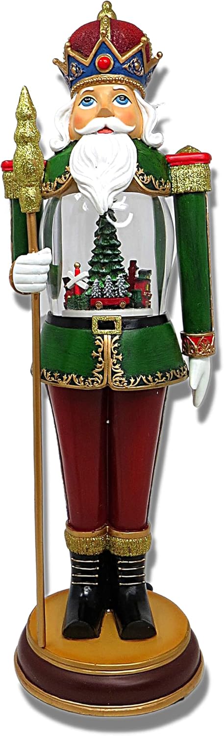 Christmas by Roman Inc., Amusements Collection, 18" H Musical LED Nutcracker W/,Lantern, Snow Globe, Holiday Home Décor, Santa, Cardinal, Nutcracker, Snowman, Reindeer (5.5x6x18.25)