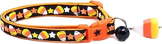 Candy Corn Cat Collar with Bell | Safety Breakaway Collar | Adjustable Large Size or Kitten Collar (Large(10lbs & Up), Black)