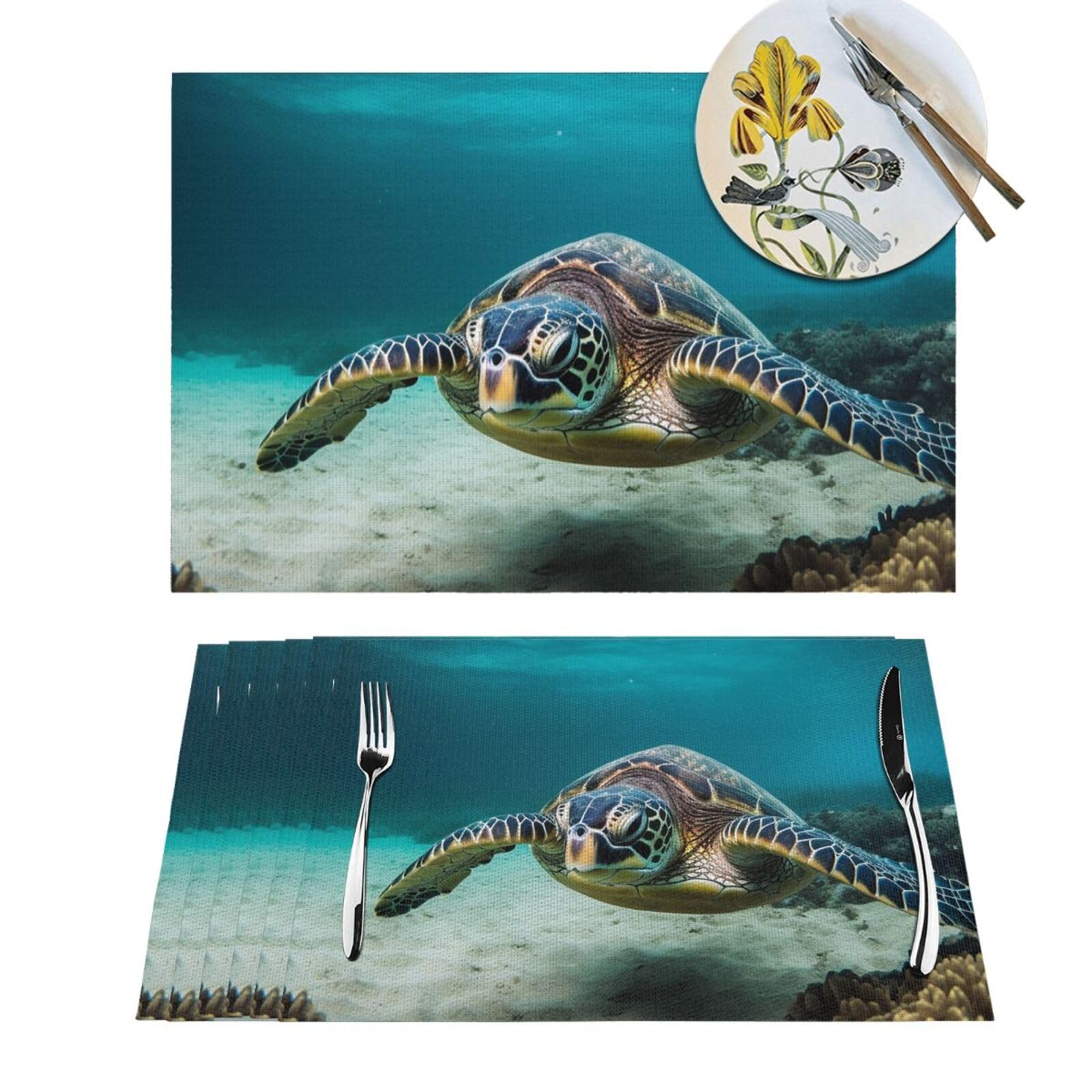 Set de table tissé PVC antidérapant et résistant à la chaleur tortue de mer