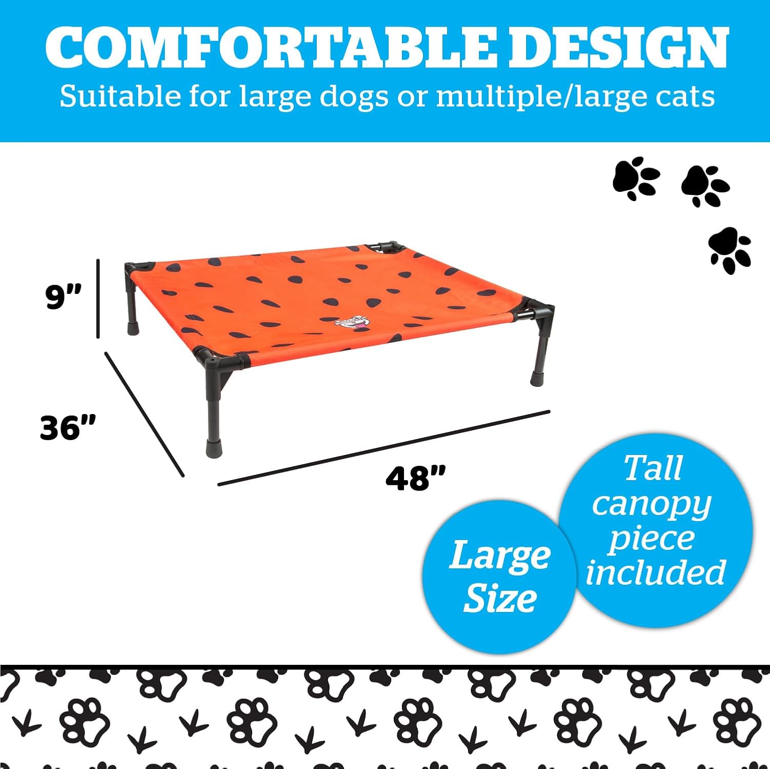 BigMouth Watermelon Elevated Canopy Dog Bed, Raised Indoor Outdoor Pet Cot with UV Shade, Cooling Airflow Design - Large
