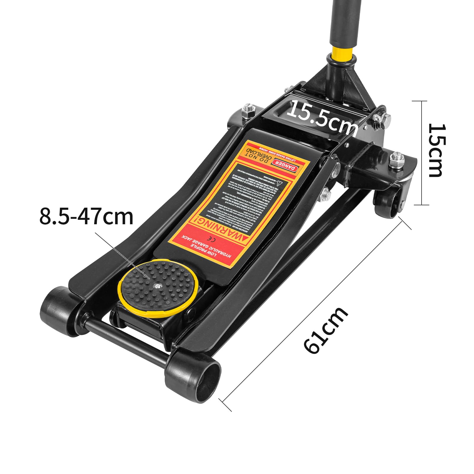 3 Tonne Trolley Jack Hydraulic Car Jack, Low Profile Floor for Car Van, Heavy-Duty Steel Hydraulic Lift with Dual Pump System, Handle Swivel Wheels, High Lift Garage (Yellow) - 5