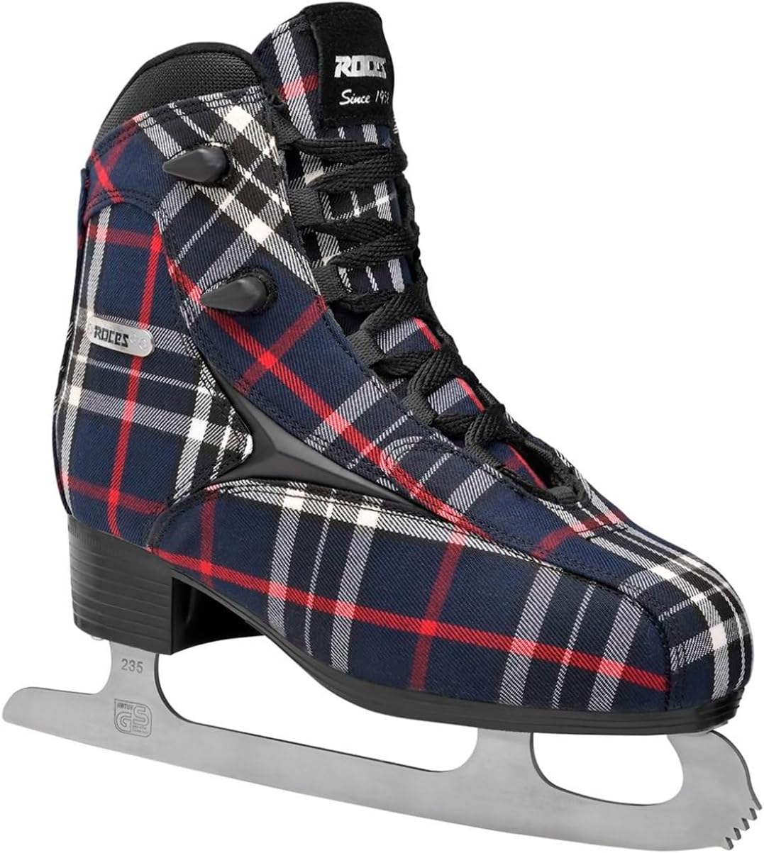 ROCES IceGlamour Tartan Durable Comfortable Fashionable Lace-Up Figure Skating Ice Skates with Stainless Steel Blades