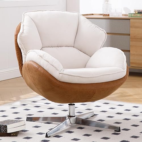 Silla giratoria con otomana, moderna de cuero sintético de mediados de siglo con reposapiés, cómodo sillón de gran tamaño con base de metal de 360