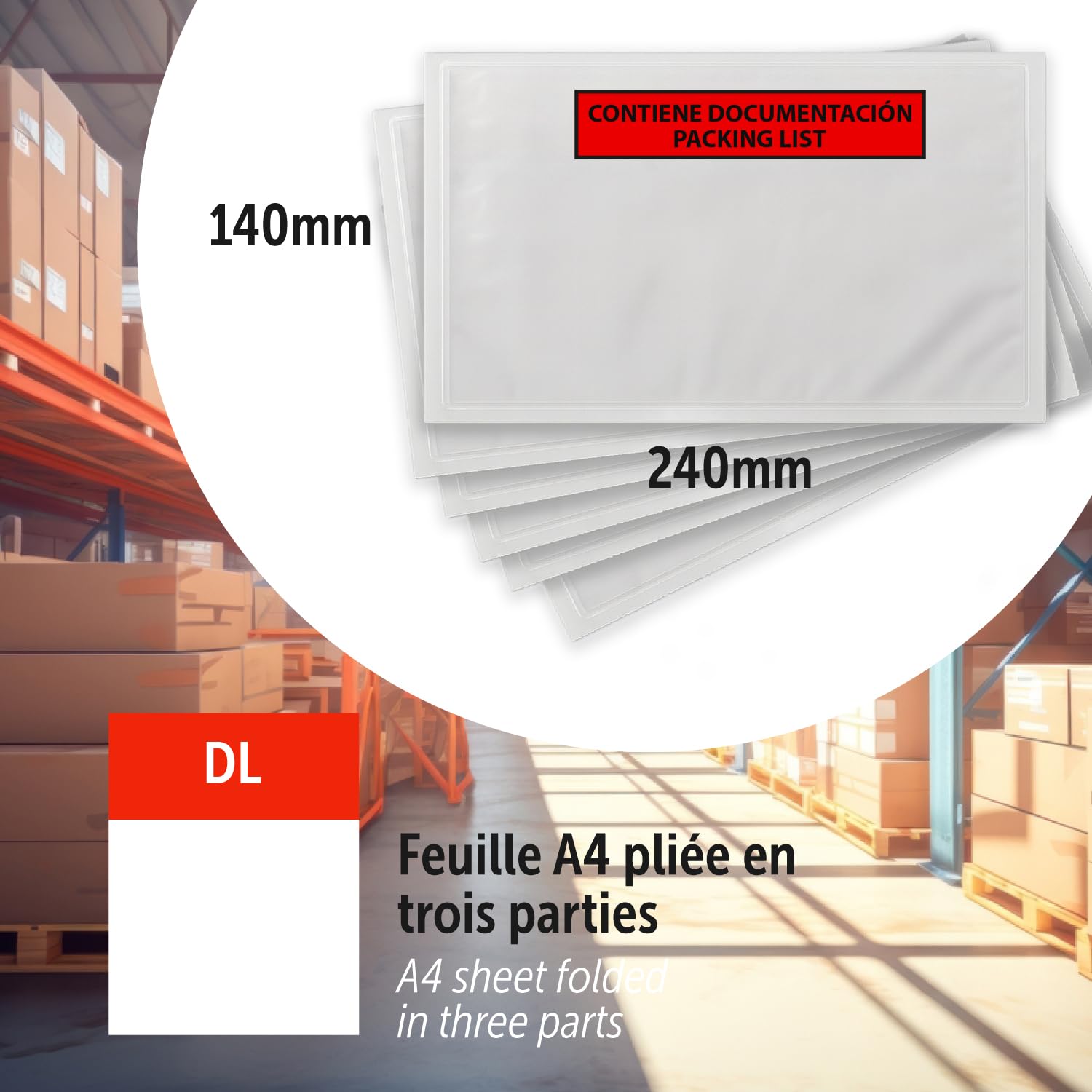 Pochettes Porte-Documents Adhésives 240x140mm, Packing List, Enveloppes Transparentes pour Expéditions, Factures, Bons de Livraison, Résistantes à l’Eau avec Forte Adhésion – m-office (500 pcs)