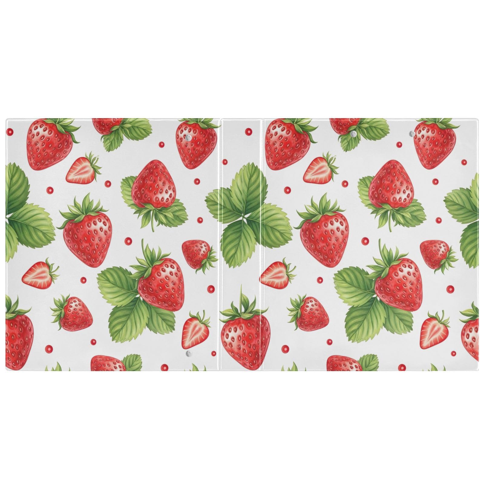 Confezione da 2 raccoglitori ad anelli con 3 anelli, motivo fragole, rosso e bianco, con tasche, grandi, per scuola, università, ufficio