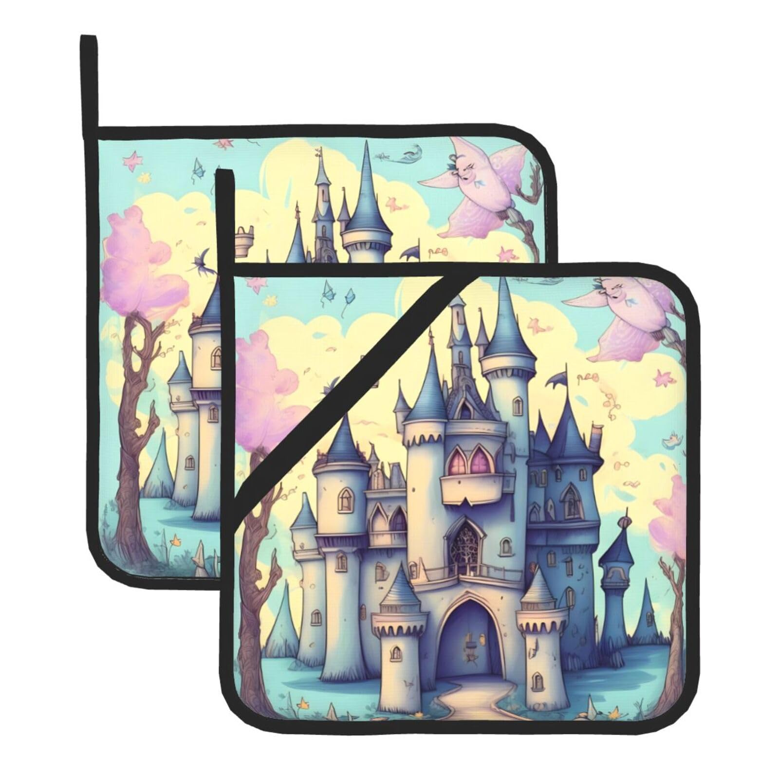 Fairytale Castle Square Heat Resistant Trivet Set Thick and Durable for Baking Barbecue Cookware Oven