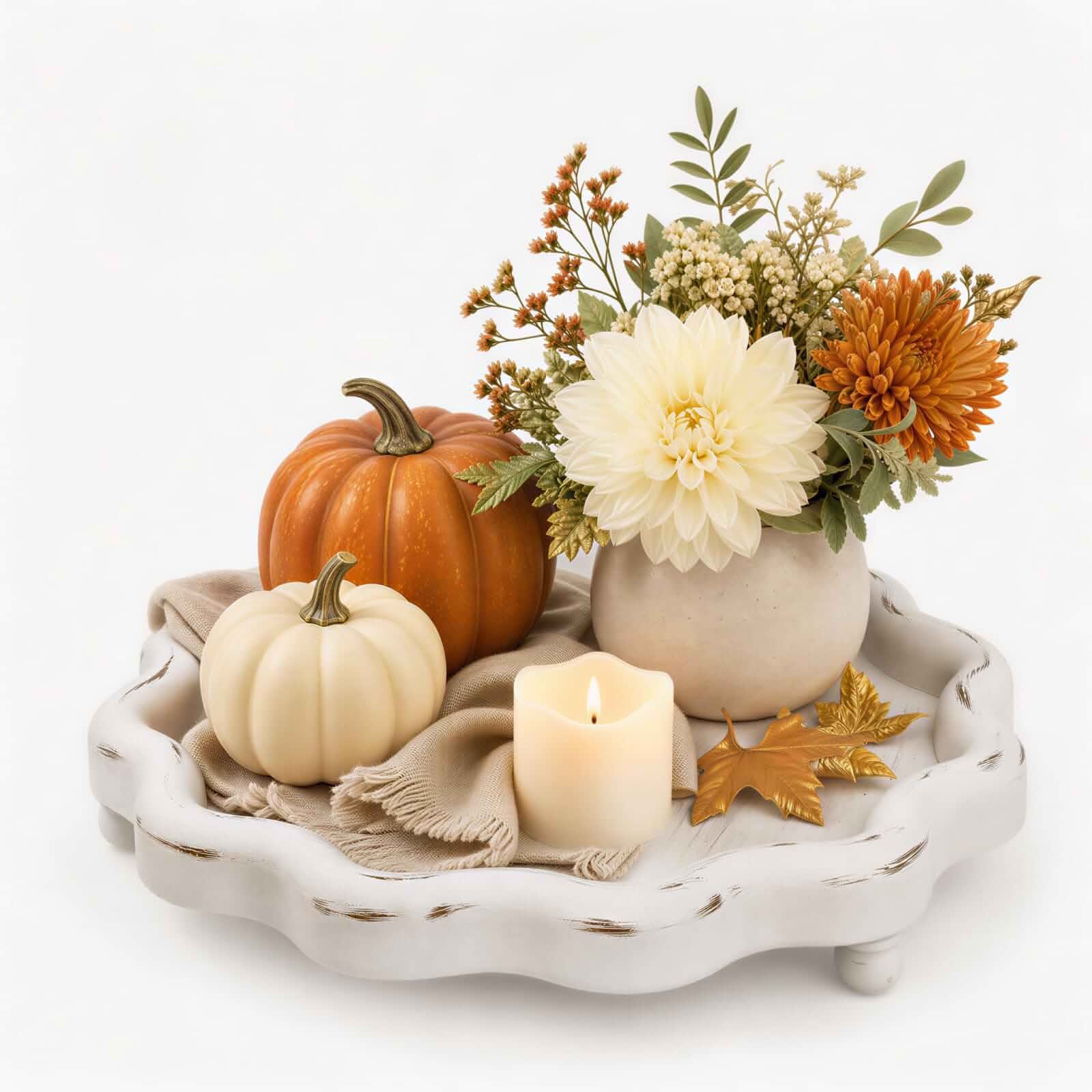 12 Inch Round Tray Decor,Wood Decorative Candle Plate （Shabby White） Decorative tray,Coffee table tray,Wooden trays for decor