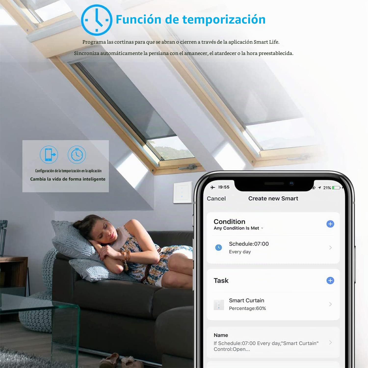 Interruptor de persiana de wifi, Interruptor de persiana con LED controlable, temporizador inteligente para persianas, control de persiana compatible con Echo Alexa/Google, 2 piezas