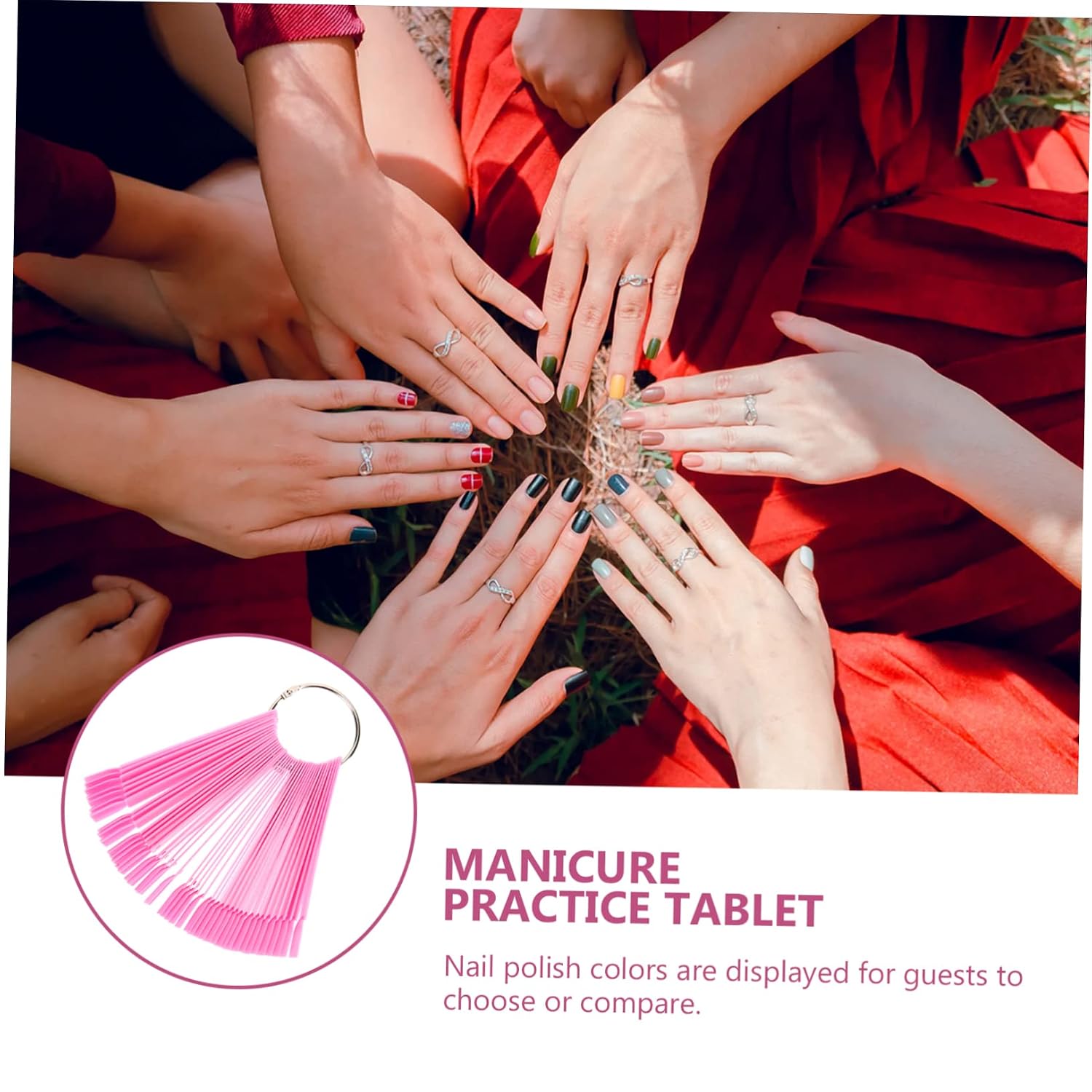 Fan-shaped Nail Practice Tips 150pcs with Ring Display Cards for Nail Art Practice Manicure Training for Professionals and Beginners