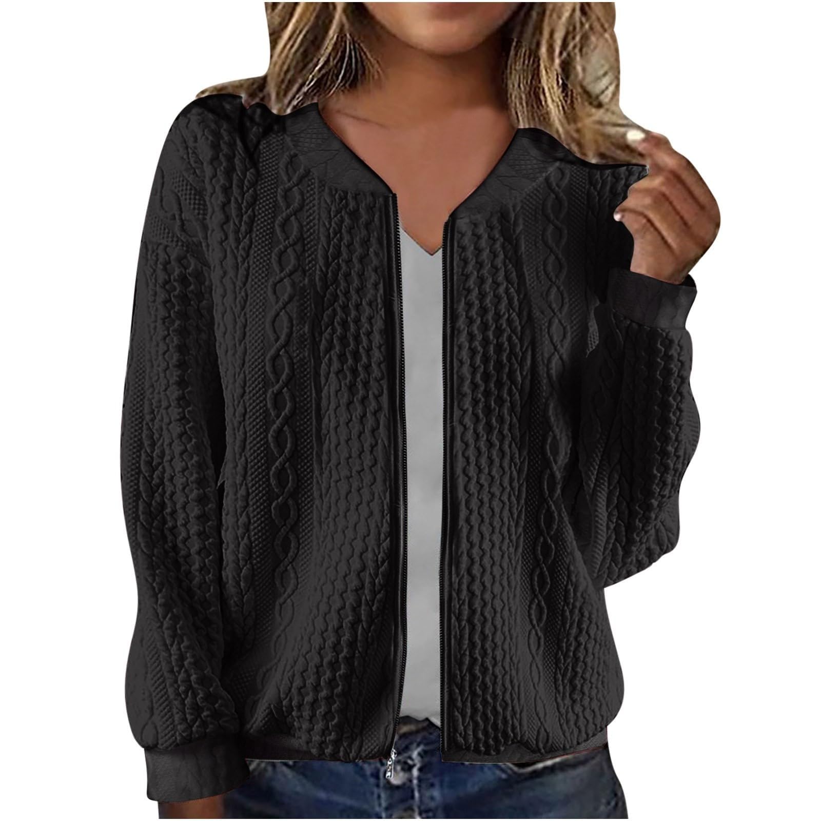 Générique Veste Femme - Blouson Femme Zippé Manches Longues Bombers Femmes Avec Poches Chaud Léger Blouse Élégant Chic Décontracté Mi-Saison
